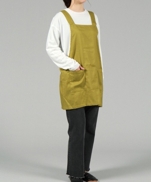studio CLIP（スタディオクリップ）の「リネン混H型エプロン S（エプロン・レディース・イエロー/ネイビー・FREE）」の4枚目の写真