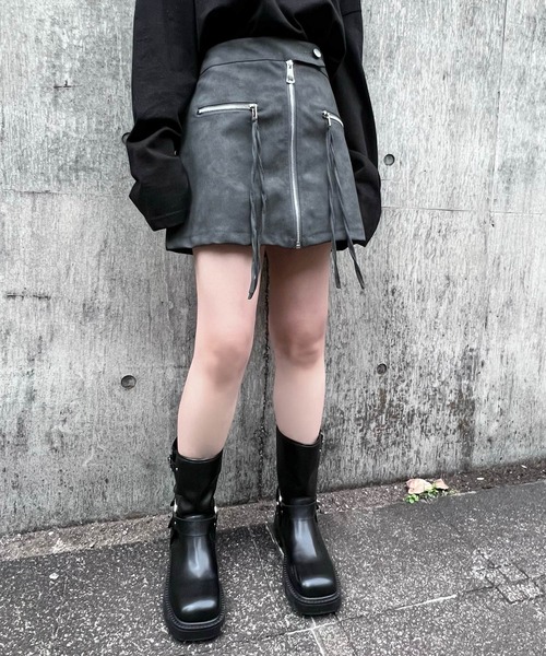 Figments（フィグメンツ）の「フロントZIP合皮ミニスカート（スカート・レディース・ブラック・MEDIUM/SMALL）」の9枚目の写真