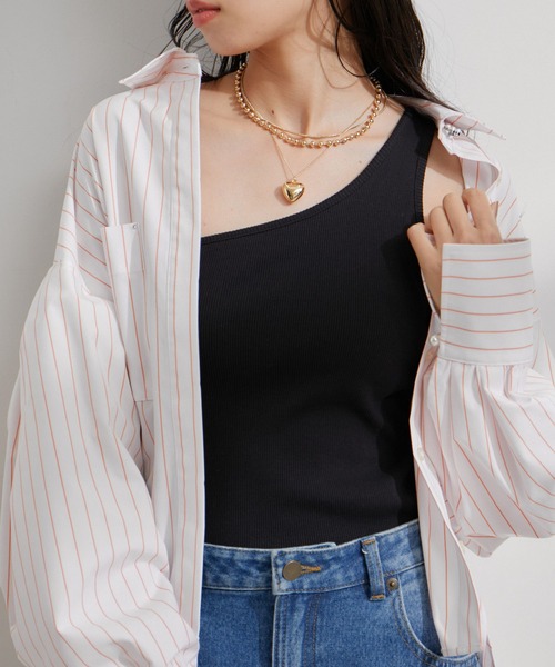 VIS（ビス）の「ワンショルダーテレコタンクトップ（タンクトップ・レディース・ライトグリーン/ブラック/キナリ・FREE）」の3枚目の写真