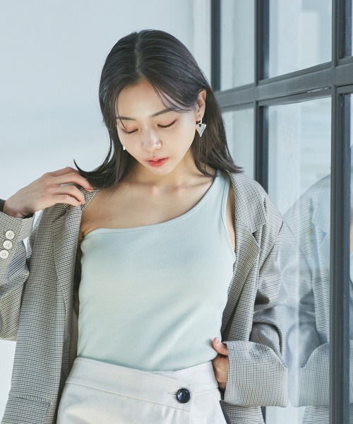 VIS（ビス）の「ワンショルダーテレコタンクトップ（タンクトップ・レディース・ライトグリーン/ブラック/キナリ・FREE）」の10枚目の写真