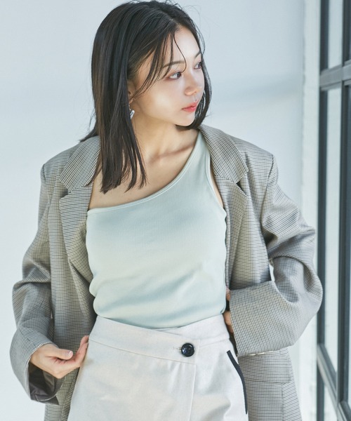 VIS（ビス）の「ワンショルダーテレコタンクトップ（タンクトップ・レディース・ライトグリーン/ブラック/キナリ・FREE）」の11枚目の写真