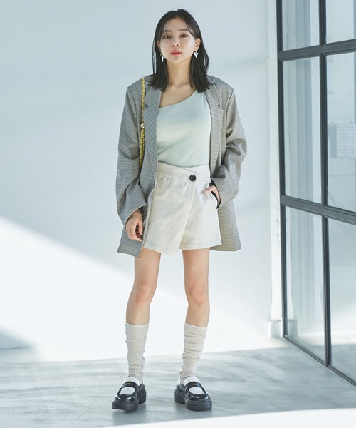 VIS（ビス）の「ワンショルダーテレコタンクトップ（タンクトップ・レディース・ライトグリーン/ブラック/キナリ・FREE）」の12枚目の写真