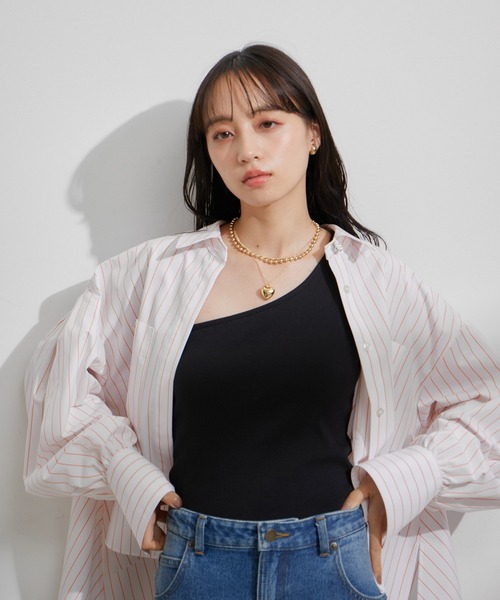 VIS（ビス）の「ワンショルダーテレコタンクトップ（タンクトップ・レディース・ライトグリーン/ブラック/キナリ・FREE）」の13枚目の写真