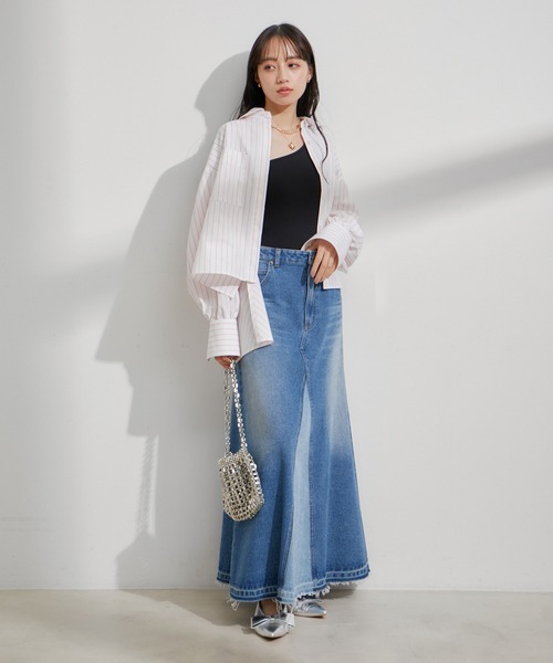 VIS（ビス）の「ワンショルダーテレコタンクトップ（タンクトップ・レディース・ライトグリーン/ブラック/キナリ・FREE）」の14枚目の写真