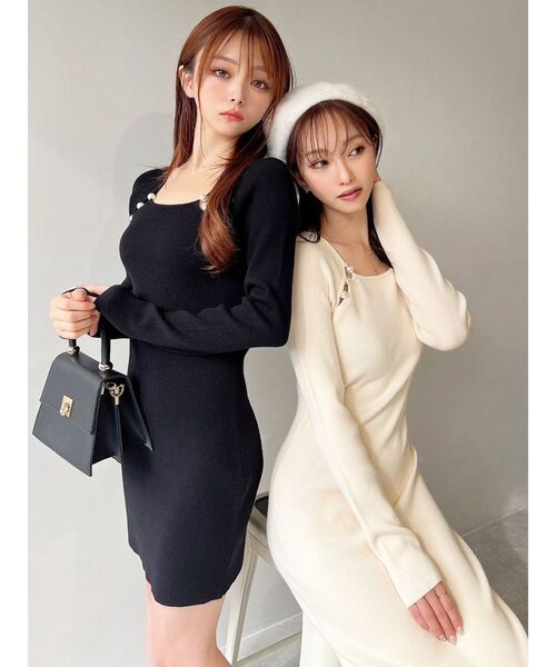 RESEXXY（リゼクシー）の「パールビーズリブニットワンピース（ワンピース・レディース・アイボリー/ブラック・SMALL/MEDIUM）」の3枚目の写真