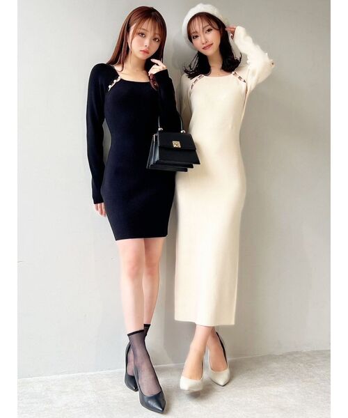 RESEXXY（リゼクシー）の「パールビーズリブニットワンピース（ワンピース・レディース・アイボリー/ブラック・SMALL/MEDIUM）」の4枚目の写真