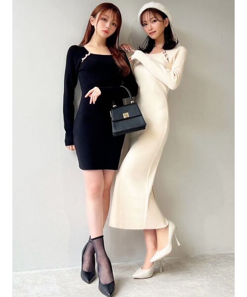 RESEXXY（リゼクシー）の「パールビーズリブニットワンピース（ワンピース・レディース・アイボリー/ブラック・SMALL/MEDIUM）」の5枚目の写真