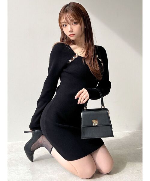 RESEXXY（リゼクシー）の「パールビーズリブニットワンピース（ワンピース・レディース・アイボリー/ブラック・SMALL/MEDIUM）」の6枚目の写真