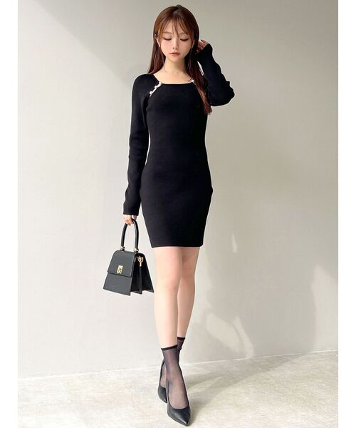 RESEXXY（リゼクシー）の「パールビーズリブニットワンピース（ワンピース・レディース・アイボリー/ブラック・SMALL/MEDIUM）」の9枚目の写真