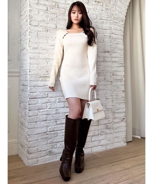 RESEXXY（リゼクシー）の「パールビーズリブニットワンピース（ワンピース・レディース・アイボリー/ブラック・SMALL/MEDIUM）」の12枚目の写真