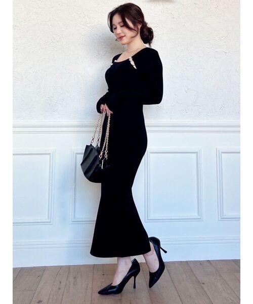 RESEXXY（リゼクシー）の「パールビーズリブニットワンピース（ワンピース・レディース・アイボリー/ブラック・SMALL/MEDIUM）」の15枚目の写真