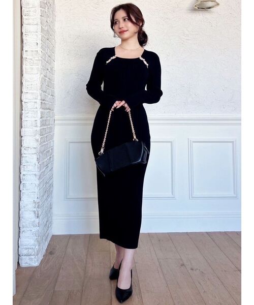 RESEXXY（リゼクシー）の「パールビーズリブニットワンピース（ワンピース・レディース・アイボリー/ブラック・SMALL/MEDIUM）」の16枚目の写真