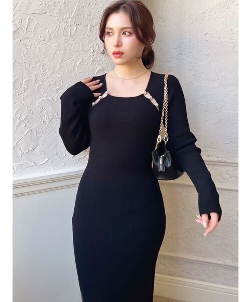 RESEXXY（リゼクシー）の「パールビーズリブニットワンピース（ワンピース・レディース・アイボリー/ブラック・SMALL/MEDIUM）」の19枚目の写真