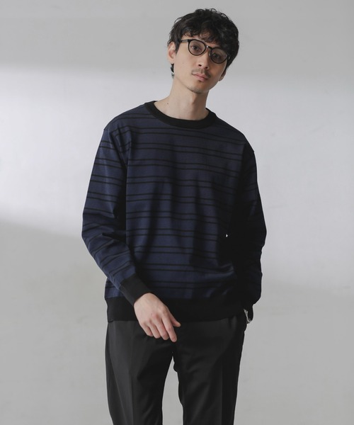 プレーティングボーダーニット セール】C/SORONA プレーティングボーダーニットTシャツ（T