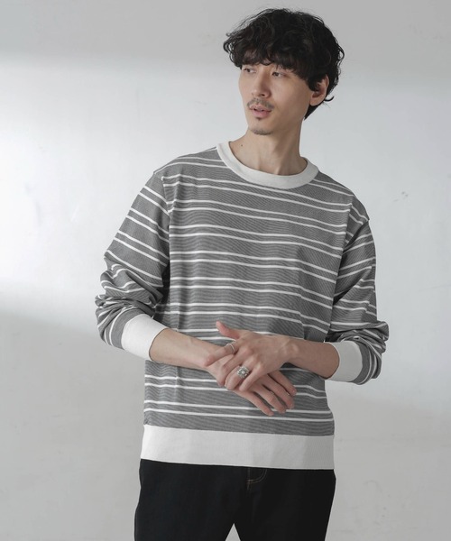 プレーティングボーダーニット セール】C/SORONA プレーティングボーダーニットTシャツ（T