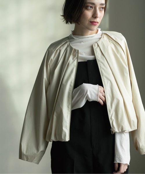 OPAQUE.CLIP（オペークドットクリップ）の「◆コットンタックZIPブルゾン【洗濯機洗い可】（ブルゾン・レディース・ナチュラル/ホワイト・38/40/42）」の9枚目の写真