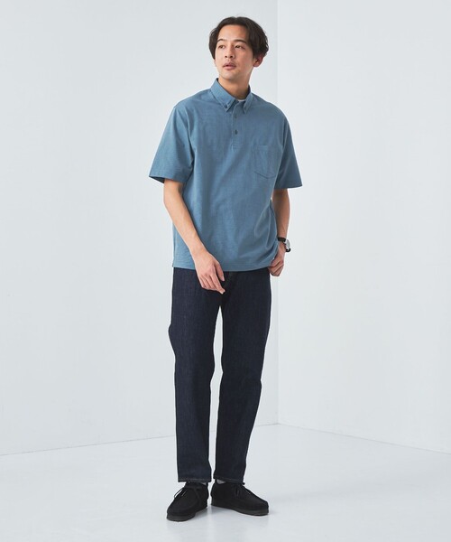 green label relaxing（グリーンレーベルリラクシング）の「サッカー ストライプ ボタンダウンカラー 半袖 ポロシャツ -吸水速乾-（ポロシャツ・メンズ・コバルトブルー/ネイビー/ライトグレー・S/M/L/XL/XXL）」の5枚目の写真