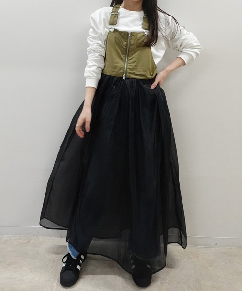 CORNERS（コーナーズ）の「ナイロン×オーガンジーマルチWAYサロペットワンピ（ワンピース・レディース・チャコールグレー/ベージュ系その他/カーキ/ブラック・M）」の12枚目の写真