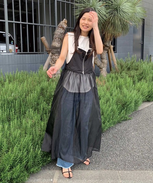 CORNERS（コーナーズ）の「ナイロン×オーガンジーマルチWAYサロペットワンピ（ワンピース・レディース・チャコールグレー/ベージュ系その他/カーキ/ブラック・M）」の15枚目の写真