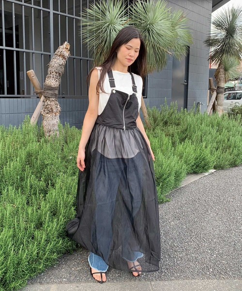 CORNERS（コーナーズ）の「ナイロン×オーガンジーマルチWAYサロペットワンピ（ワンピース・レディース・チャコールグレー/ベージュ系その他/カーキ/ブラック・M）」の17枚目の写真