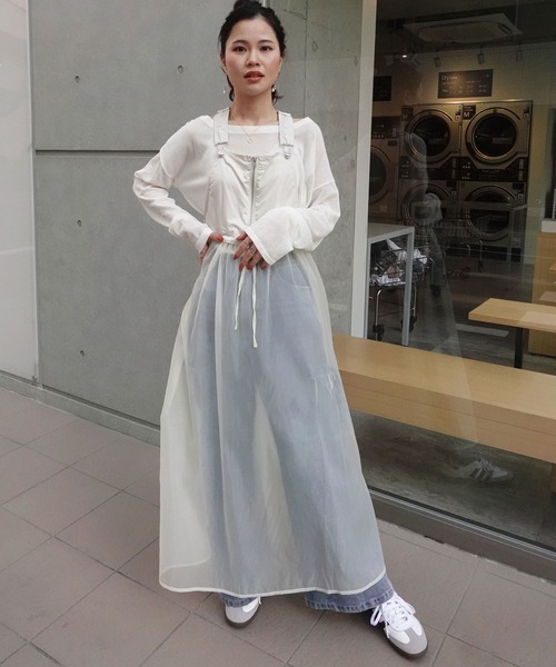 CORNERS（コーナーズ）の「ナイロン×オーガンジーマルチWAYサロペットワンピ（ワンピース・レディース・チャコールグレー/ベージュ系その他/カーキ/ブラック・M）」の6枚目の写真