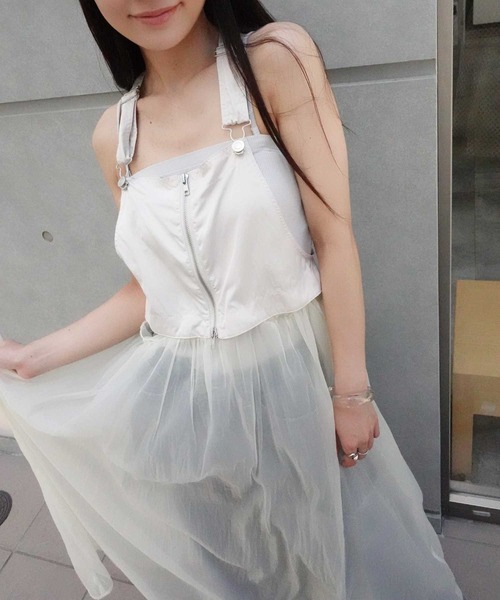 CORNERS（コーナーズ）の「ナイロン×オーガンジーマルチWAYサロペットワンピ（ワンピース・レディース・チャコールグレー/ベージュ系その他/カーキ/ブラック・M）」の9枚目の写真