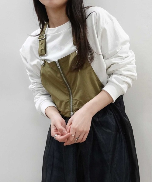 CORNERS（コーナーズ）の「ナイロン×オーガンジーマルチWAYサロペットワンピ（ワンピース・レディース・チャコールグレー/ベージュ系その他/カーキ/ブラック・M）」の5枚目の写真