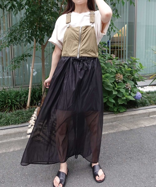 CORNERS（コーナーズ）の「ナイロン×オーガンジーマルチWAYサロペットワンピ（ワンピース・レディース・チャコールグレー/ベージュ系その他/カーキ/ブラック・M）」の11枚目の写真