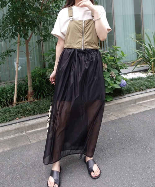 CORNERS（コーナーズ）の「ナイロン×オーガンジーマルチWAYサロペットワンピ（ワンピース・レディース・チャコールグレー/ベージュ系その他/カーキ/ブラック・M）」の10枚目の写真