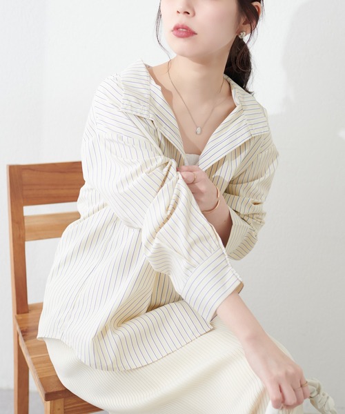 natural couture(ナチュラルクチュール)の「2WAYハイネックゆるシャツ(シャツ/ブラウス・レディース・オフホワイト/ブルー/その他1/その他2・FREE)」の4枚目の写真