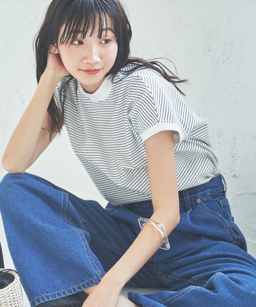 coen（コーエン）の「USAコットンリピTフレンチスリーブ（Tシャツ/カットソー・レディース・オフホワイト/ナチュラル/その他4/モカ/ダークグレー/コバルトブルー/その他3/その他2/その他1/ブラック・L/M）」の9枚目の写真