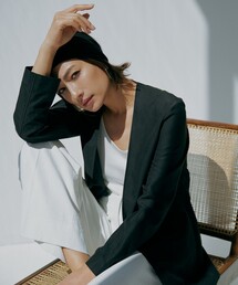 美品　iCB アイシービー　ノーカラージャケット　ネイビー　大きいサイズ　42 美品 iCB アイシービー ノーカラージャケット ネイビー 大きい