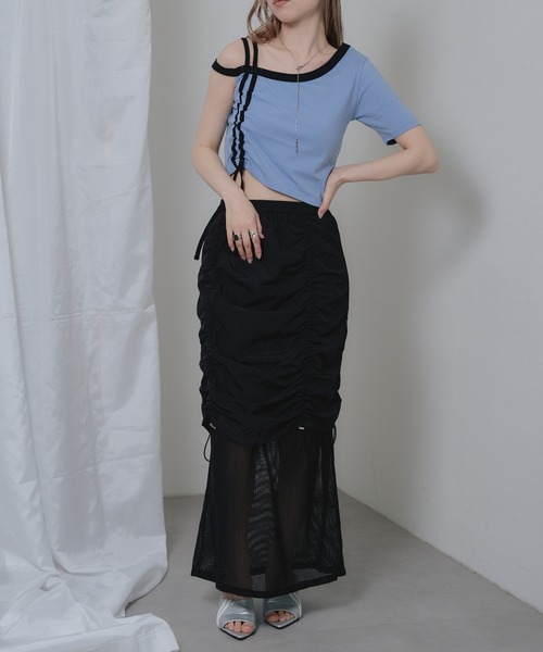 RAY CASSIN（レイカズン）の「メッシュリバーシブルドロストスカート（スカート・レディース・ブラック/ブルー/ホワイト・FREE）」の6枚目の写真