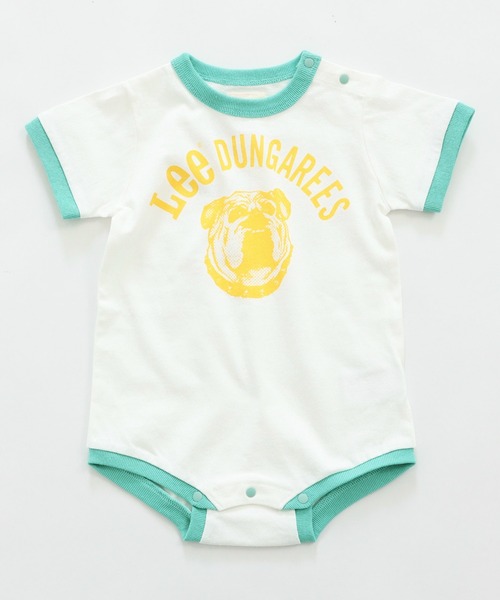 Lee（リー）の「【ベビー】ブルドッグプリント ショートスリーブ リンガーロンパース（ロンパース・キッズ・ブルー/レッド/マスタード/ミント・80）」の2枚目の写真
