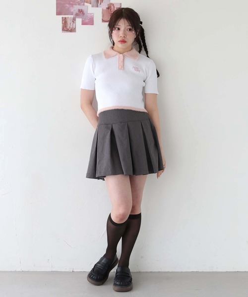 nomnom(ノムノム)の「【nomnom】シャギーデザイン半袖ポロニット(ニット/セーター・レディース・ホワイト×ブルー/ホワイト×ピンク・FREE)」の21枚目の写真