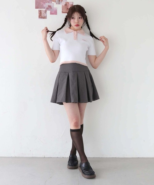 nomnom(ノムノム)の「【nomnom】シャギーデザイン半袖ポロニット(ニット/セーター・レディース・ホワイト×ブルー/ホワイト×ピンク・FREE)」の22枚目の写真