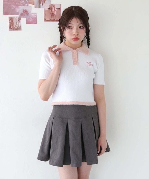 nomnom(ノムノム)の「【nomnom】シャギーデザイン半袖ポロニット(ニット/セーター・レディース・ホワイト×ブルー/ホワイト×ピンク・FREE)」の17枚目の写真