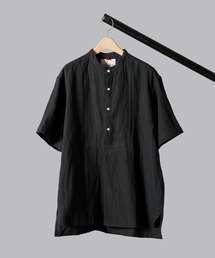 D.HYGENムラ染めリネン×ラミー×レーヨンバンドカラーショートスリーブシャツ D.HYGEN - ムラ染めリネン×ラミー× レーヨンバンドカラー