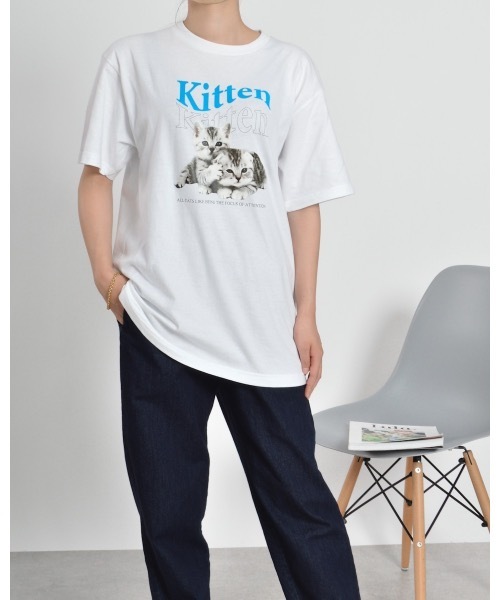 セール】kitten猫プリントTシャツ（Tシャツ/カットソー）｜En
