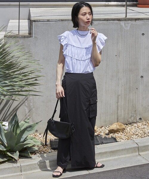 Firsthand（ファーストハンド）の「Firsthand/ファーストハンド オーガニックコットンフリルスリーブギャザートップス（Tシャツ/カットソー・レディース・ブラック/ホワイト/ブルー/ピンク・FREE）」の5枚目の写真