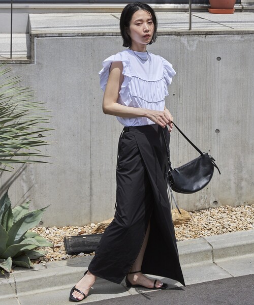 Firsthand（ファーストハンド）の「Firsthand/ファーストハンド オーガニックコットンフリルスリーブギャザートップス（Tシャツ/カットソー・レディース・ブラック/ホワイト/ブルー/ピンク・FREE）」の6枚目の写真