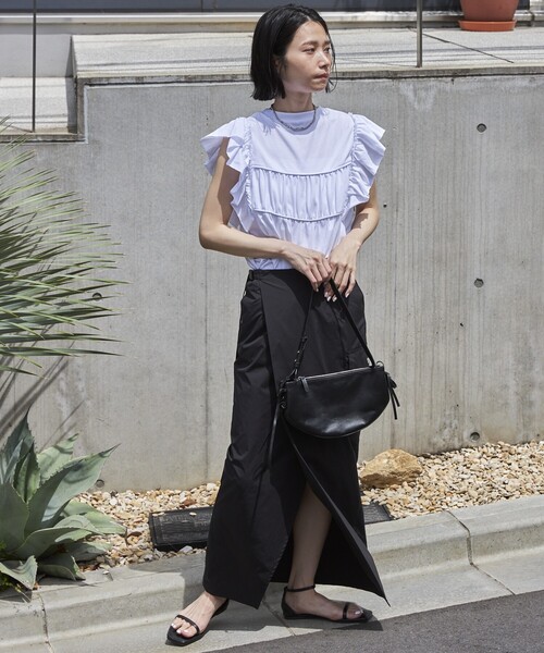 Firsthand（ファーストハンド）の「Firsthand/ファーストハンド オーガニックコットンフリルスリーブギャザートップス（Tシャツ/カットソー・レディース・ブラック/ホワイト/ブルー/ピンク・FREE）」の7枚目の写真