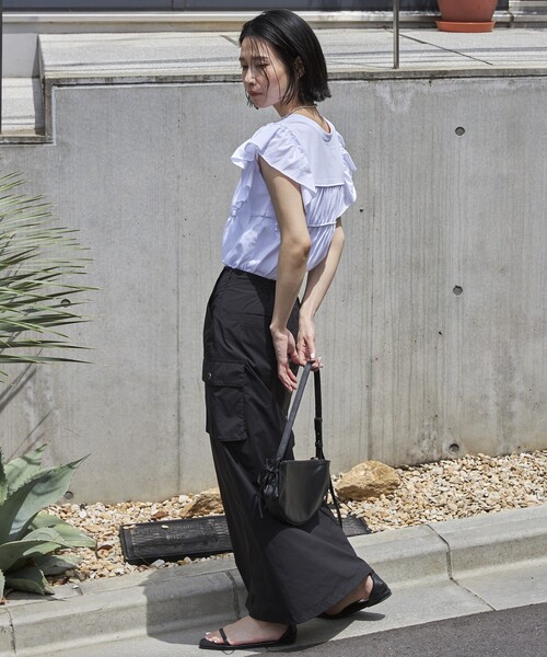 Firsthand（ファーストハンド）の「Firsthand/ファーストハンド オーガニックコットンフリルスリーブギャザートップス（Tシャツ/カットソー・レディース・ブラック/ホワイト/ブルー/ピンク・FREE）」の8枚目の写真