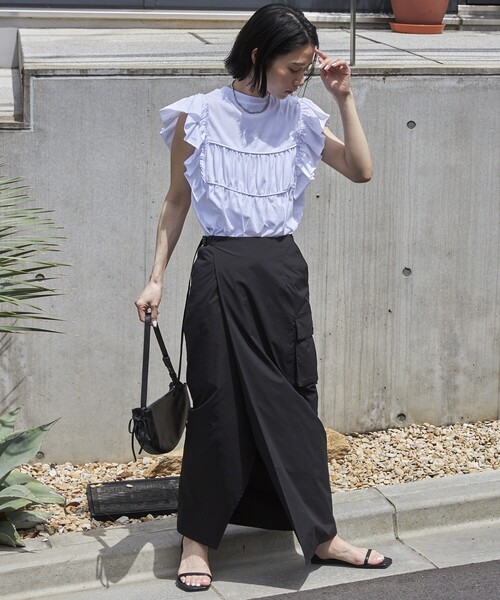 Firsthand（ファーストハンド）の「Firsthand/ファーストハンド オーガニックコットンフリルスリーブギャザートップス（Tシャツ/カットソー・レディース・ブラック/ホワイト/ブルー/ピンク・FREE）」の13枚目の写真