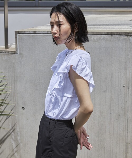 Firsthand（ファーストハンド）の「Firsthand/ファーストハンド オーガニックコットンフリルスリーブギャザートップス（Tシャツ/カットソー・レディース・ブラック/ホワイト/ブルー/ピンク・FREE）」の16枚目の写真