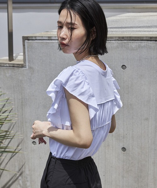 Firsthand（ファーストハンド）の「Firsthand/ファーストハンド オーガニックコットンフリルスリーブギャザートップス（Tシャツ/カットソー・レディース・ブラック/ホワイト/ブルー/ピンク・FREE）」の17枚目の写真