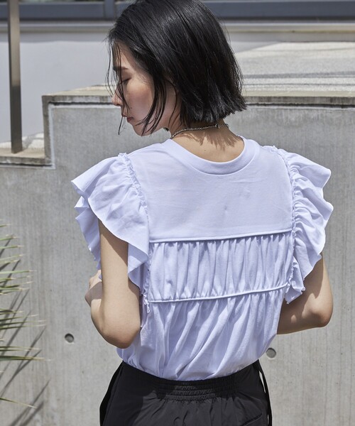 Firsthand（ファーストハンド）の「Firsthand/ファーストハンド オーガニックコットンフリルスリーブギャザートップス（Tシャツ/カットソー・レディース・ブラック/ホワイト/ブルー/ピンク・FREE）」の18枚目の写真