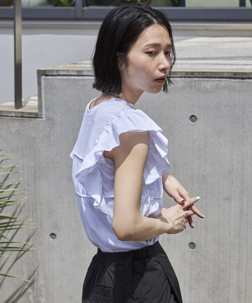 Firsthand（ファーストハンド）の「Firsthand/ファーストハンド オーガニックコットンフリルスリーブギャザートップス（Tシャツ/カットソー・レディース・ブラック/ホワイト/ブルー/ピンク・FREE）」の20枚目の写真