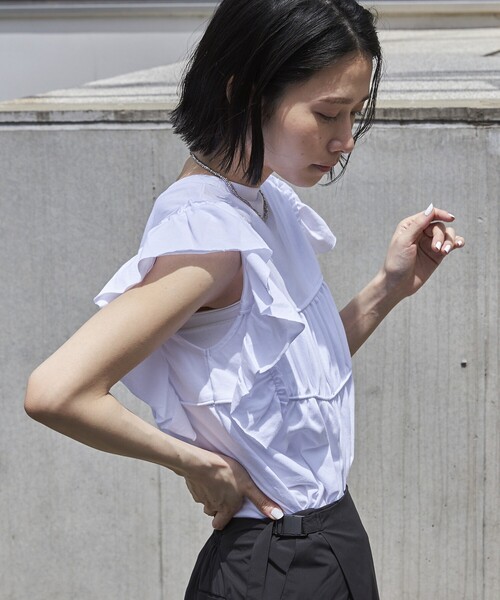 Firsthand（ファーストハンド）の「Firsthand/ファーストハンド オーガニックコットンフリルスリーブギャザートップス（Tシャツ/カットソー・レディース・ブラック/ホワイト/ブルー/ピンク・FREE）」の21枚目の写真