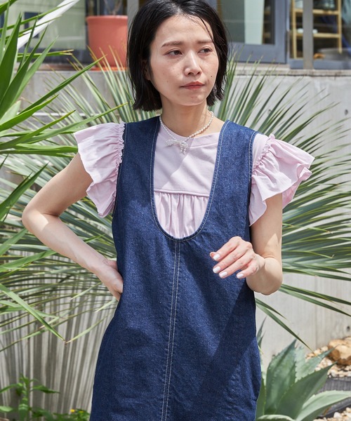 Firsthand（ファーストハンド）の「Firsthand/ファーストハンド オーガニックコットンフリルスリーブギャザートップス（Tシャツ/カットソー・レディース・ブラック/ホワイト/ブルー/ピンク・FREE）」の4枚目の写真